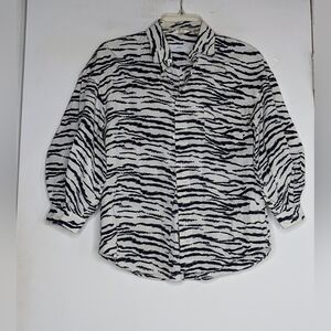 TOGA PULLA • Zebra Print Button Down Puff 3/4 Sleeve Top Made in Japan 🇯🇵